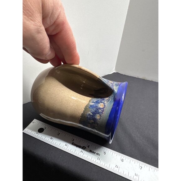 Handcrafted Left Handed Ceramic Mug With Blue Glaze & Tan Base - Picture 7 of 7